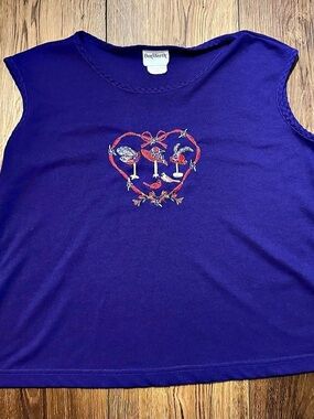 vintage purple BonWorth embroidered Red Hat Society sleeveless top #grannycore #